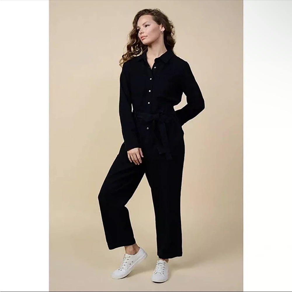 Skies Are Blue Black Cotton Utility Jumpsuit/Denim-Like